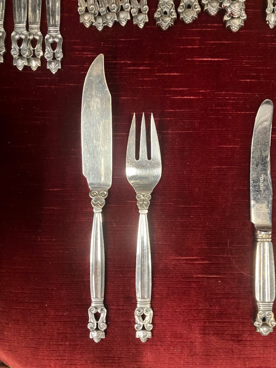 Georg Jensen Denmark Acorn Cutlery Set Silver 54 Pieces -photo-1