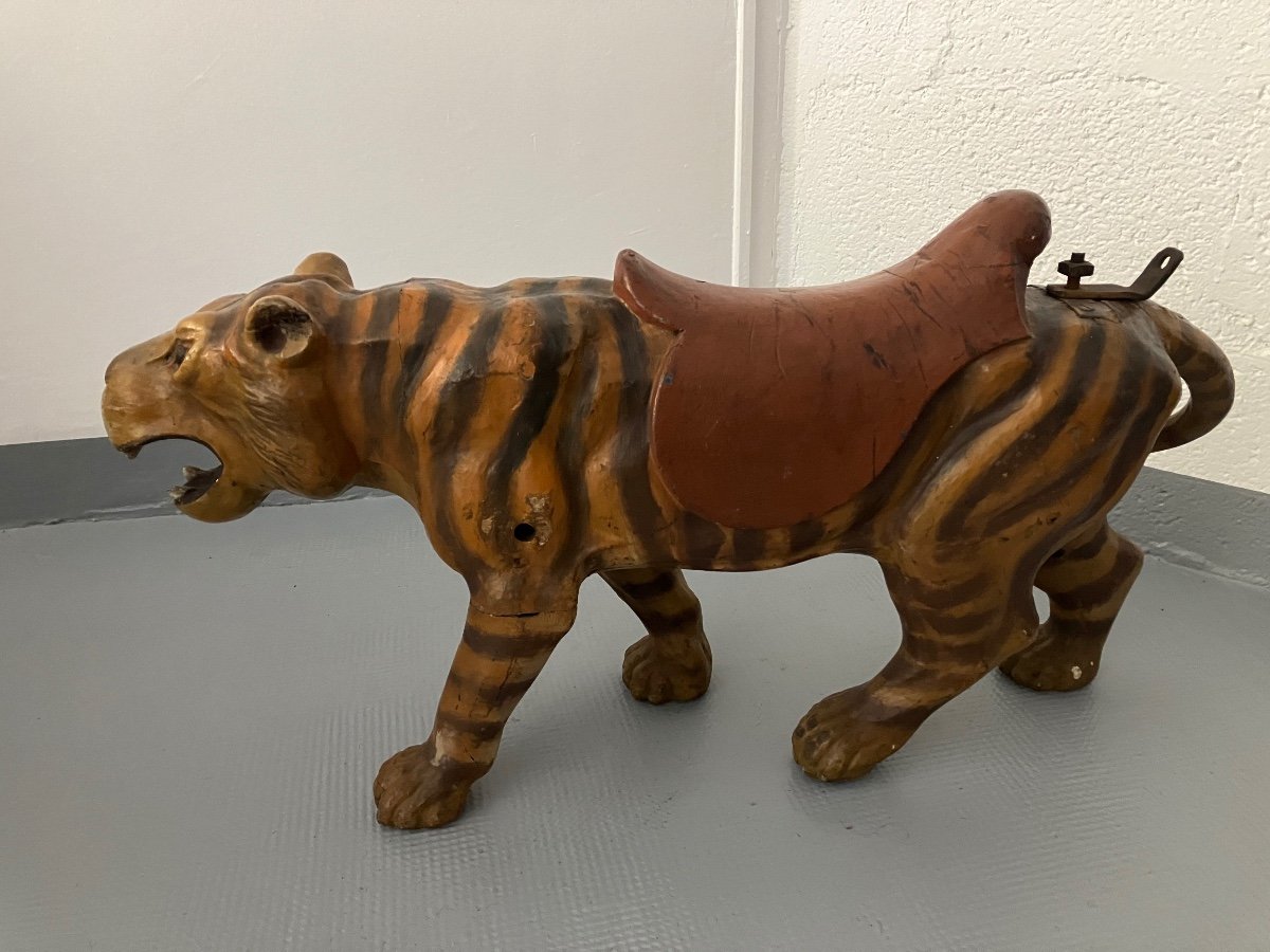 Old Carousel Tiger In Polychrome Wood Horse -photo-3