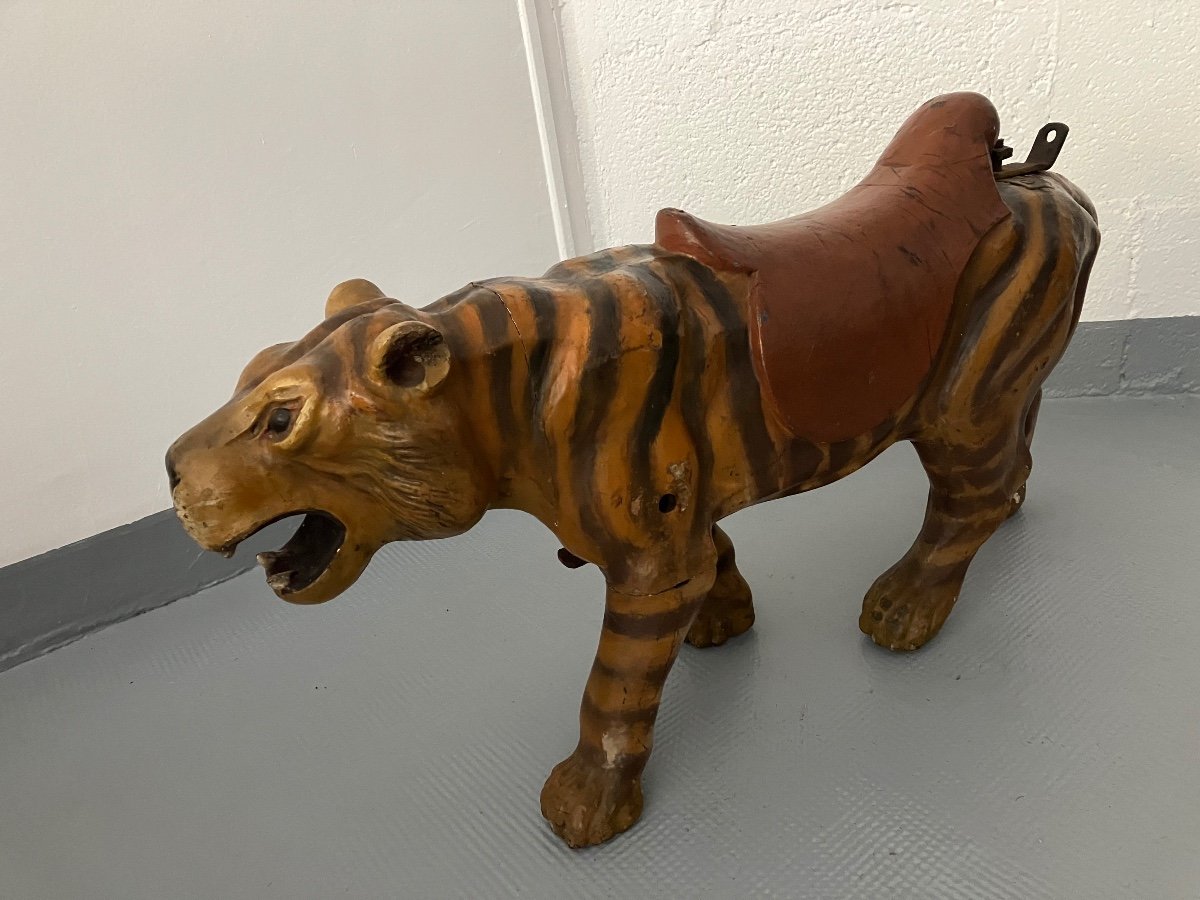 Old Carousel Tiger In Polychrome Wood Horse -photo-1