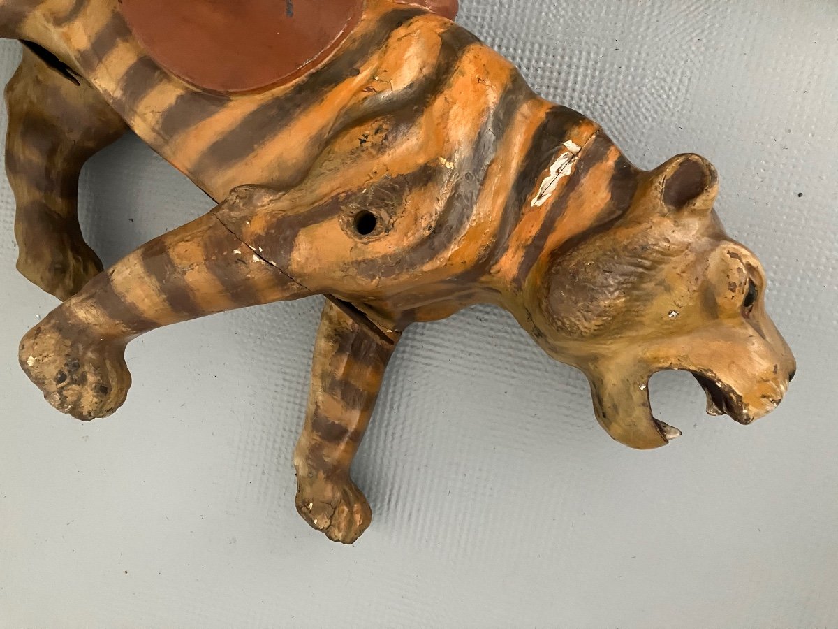 Old Carousel Tiger In Polychrome Wood Horse -photo-3