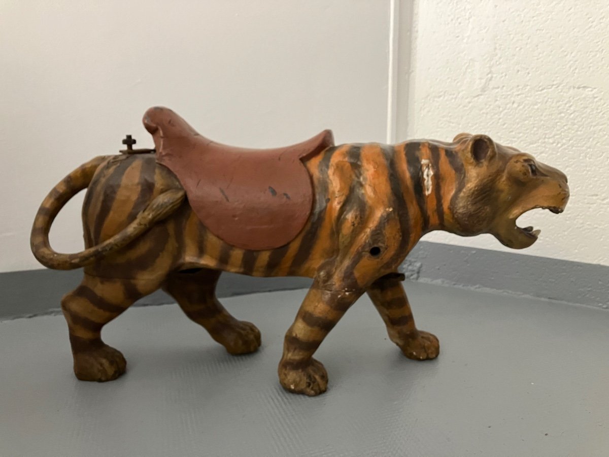 Old Carousel Tiger In Polychrome Wood Horse 