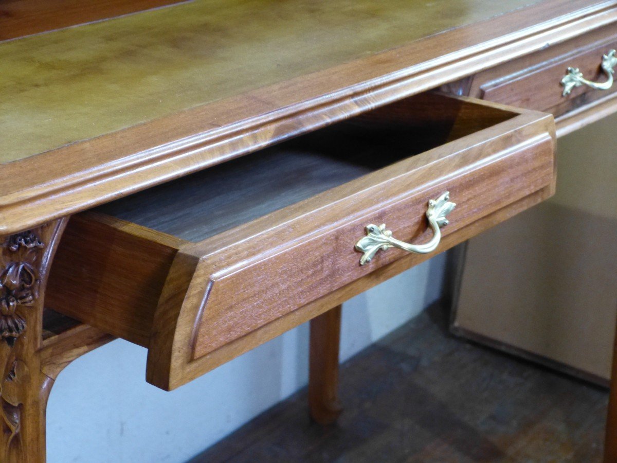 Art Nouveau Desk With Clematis Blond Mahogany Majorelle Ecole De Nancy-photo-6