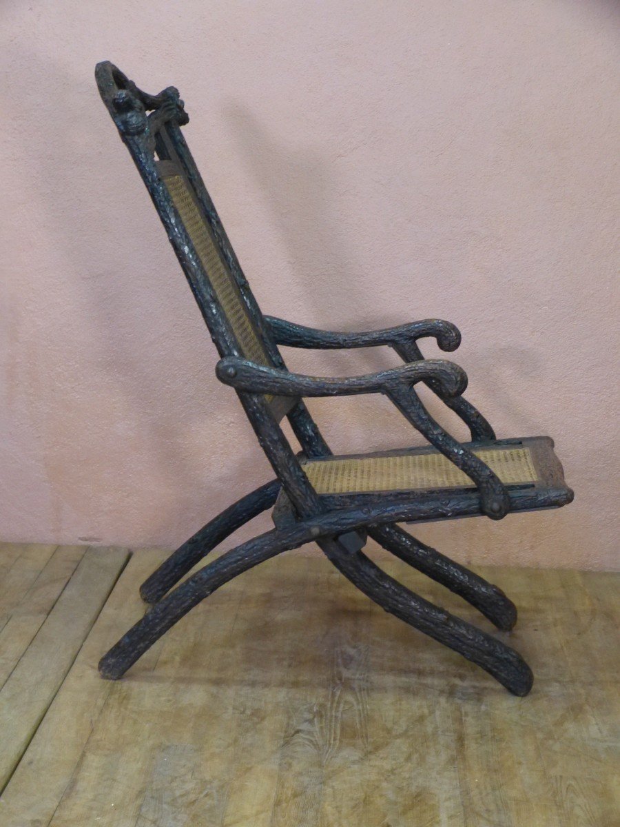 Fauteuil Pliable De Le Forêt Noire Trompe l'œil De Branches d'Arbre Et Canage 19ème-photo-2