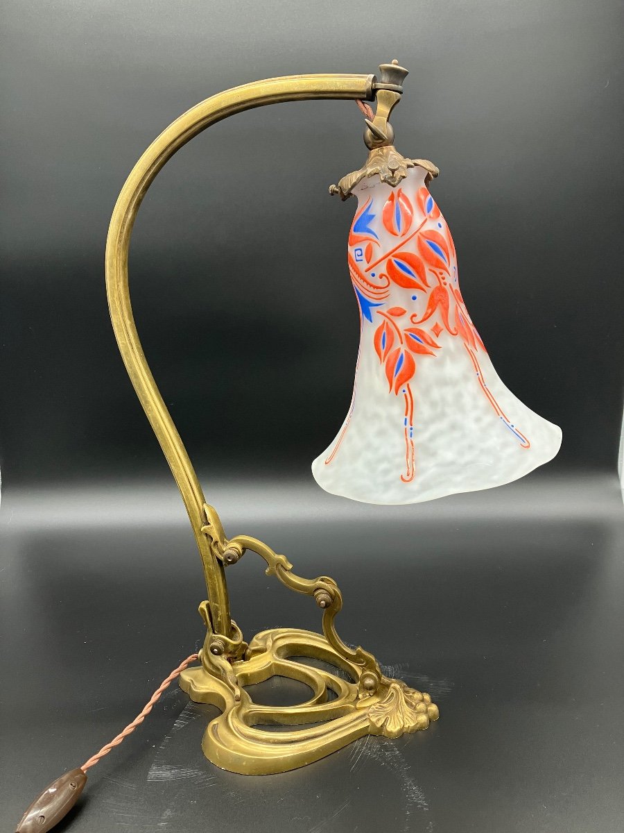 Daum Nancy Belle Lampe Art Nouveau Pied Bronze-photo-2