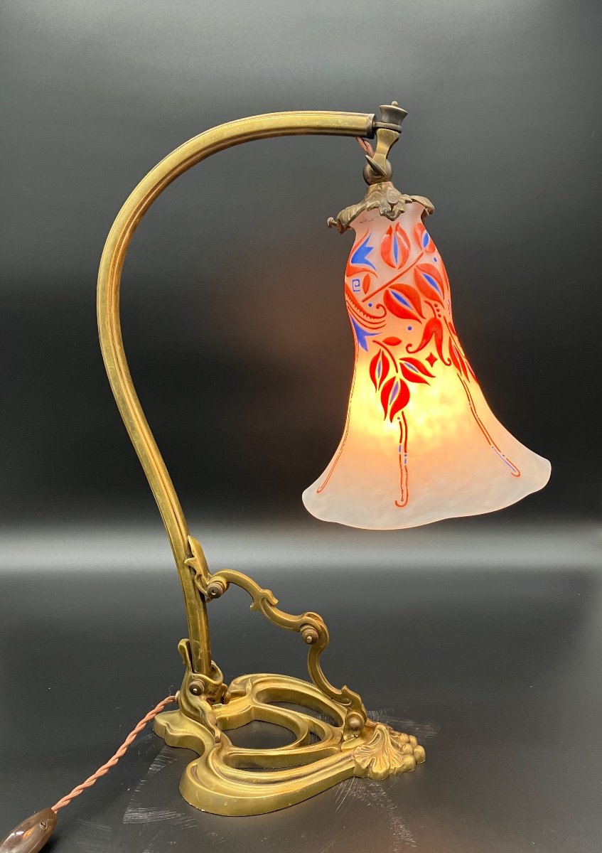 Daum Nancy Belle Lampe Art Nouveau Pied Bronze