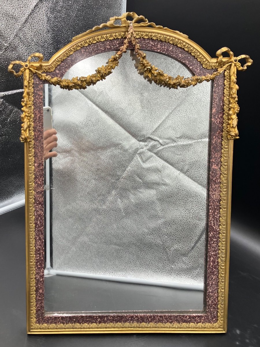 Napoleon III Gilt Bronze And Porphyry Mirror 54 X 39 Cm