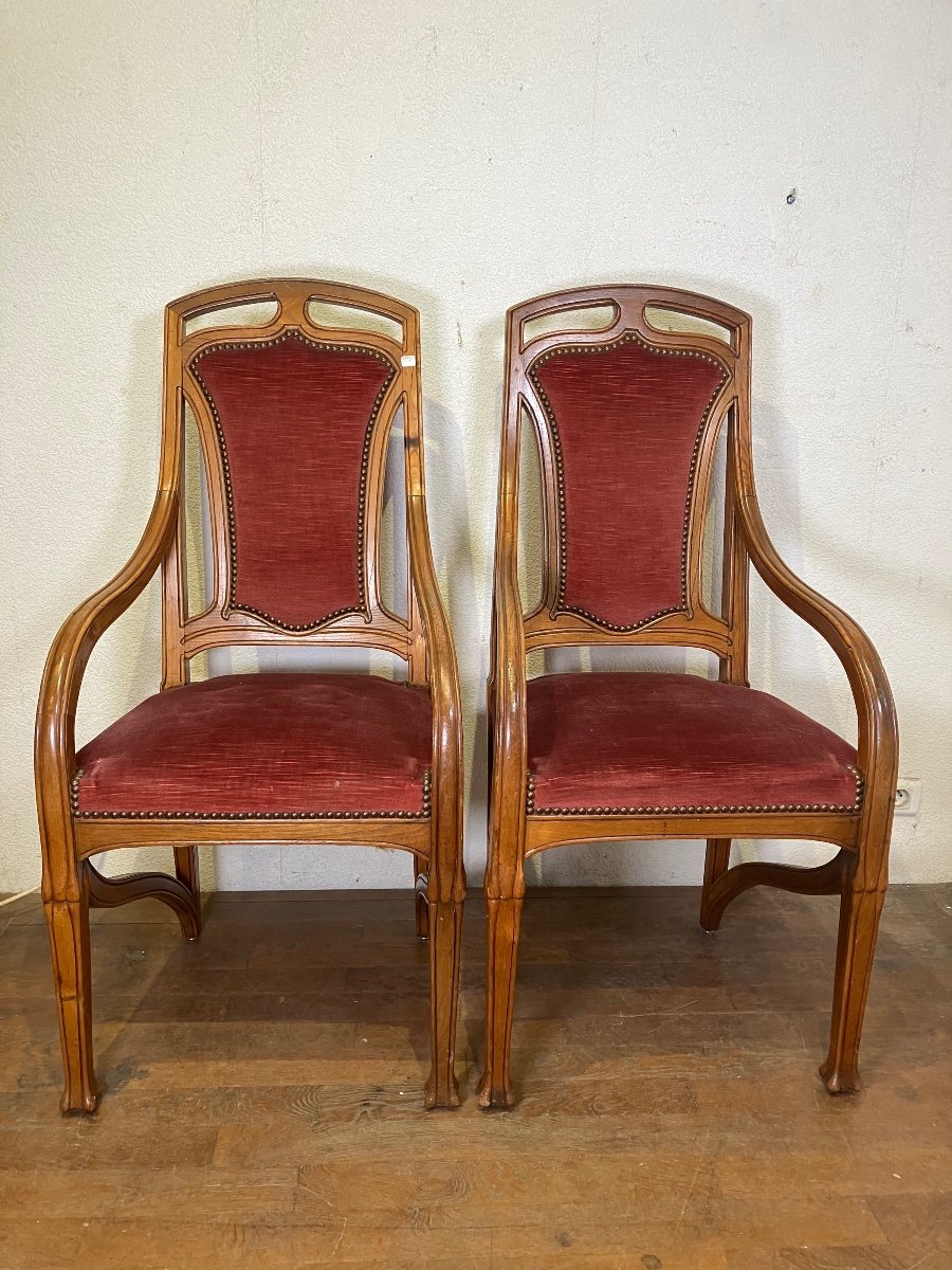 Pair Of Art Nouveau Armchairs From The Nancy School In Majorelle Gallé Ash -photo-2