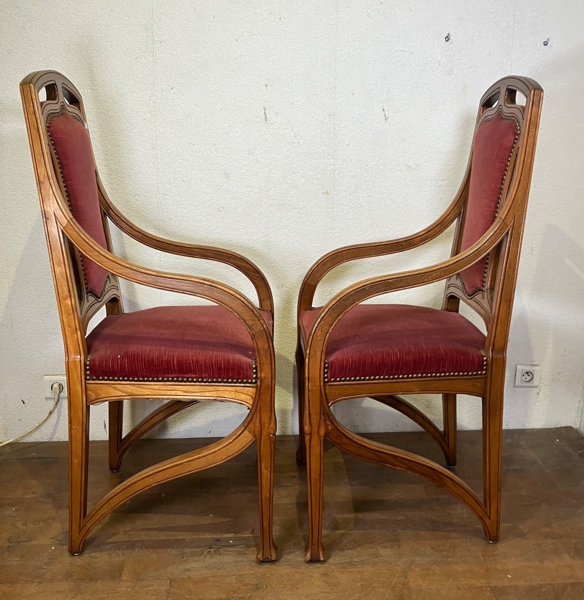 Pair Of Art Nouveau Armchairs From The Nancy School In Majorelle Gallé Ash -photo-3