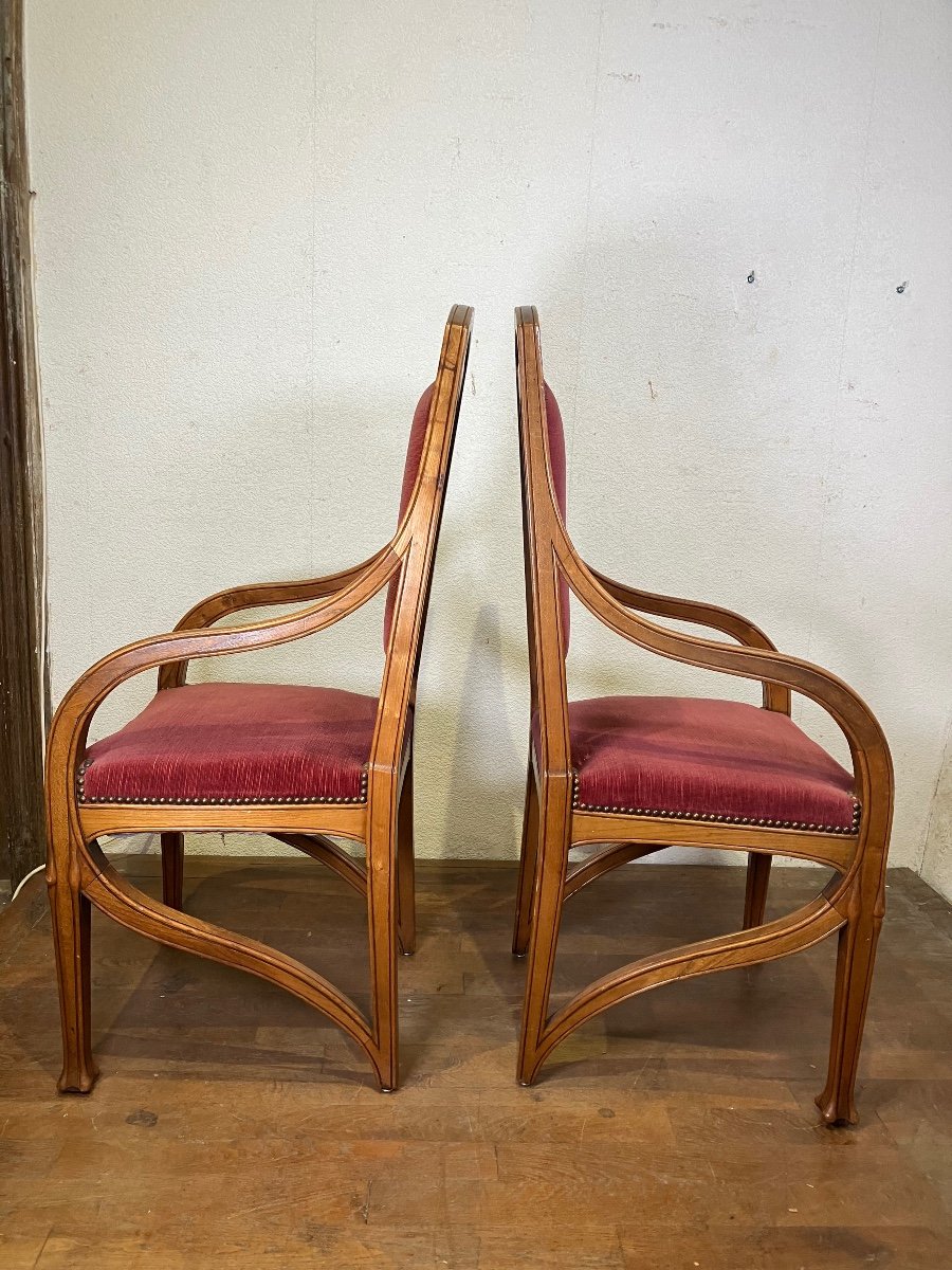 Pair Of Art Nouveau Armchairs From The Nancy School In Majorelle Gallé Ash -photo-1