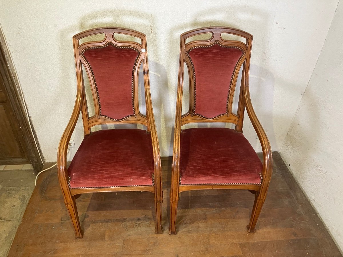 Pair Of Art Nouveau Armchairs From The Nancy School In Majorelle Gallé Ash -photo-2