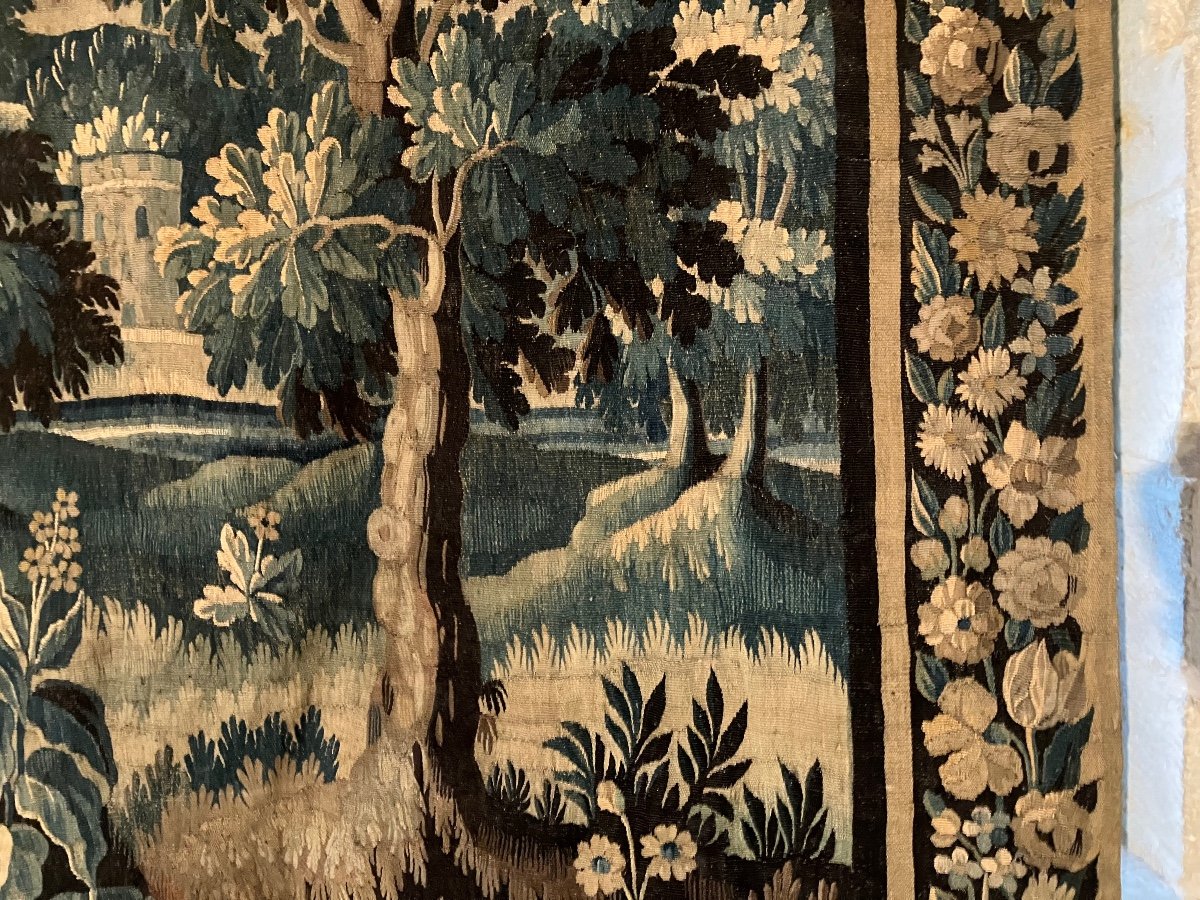 Très Grande Tapisserie Aubusson 18 Eme Château Volatiles paysage Verdure 480 X 275 Cm-photo-1