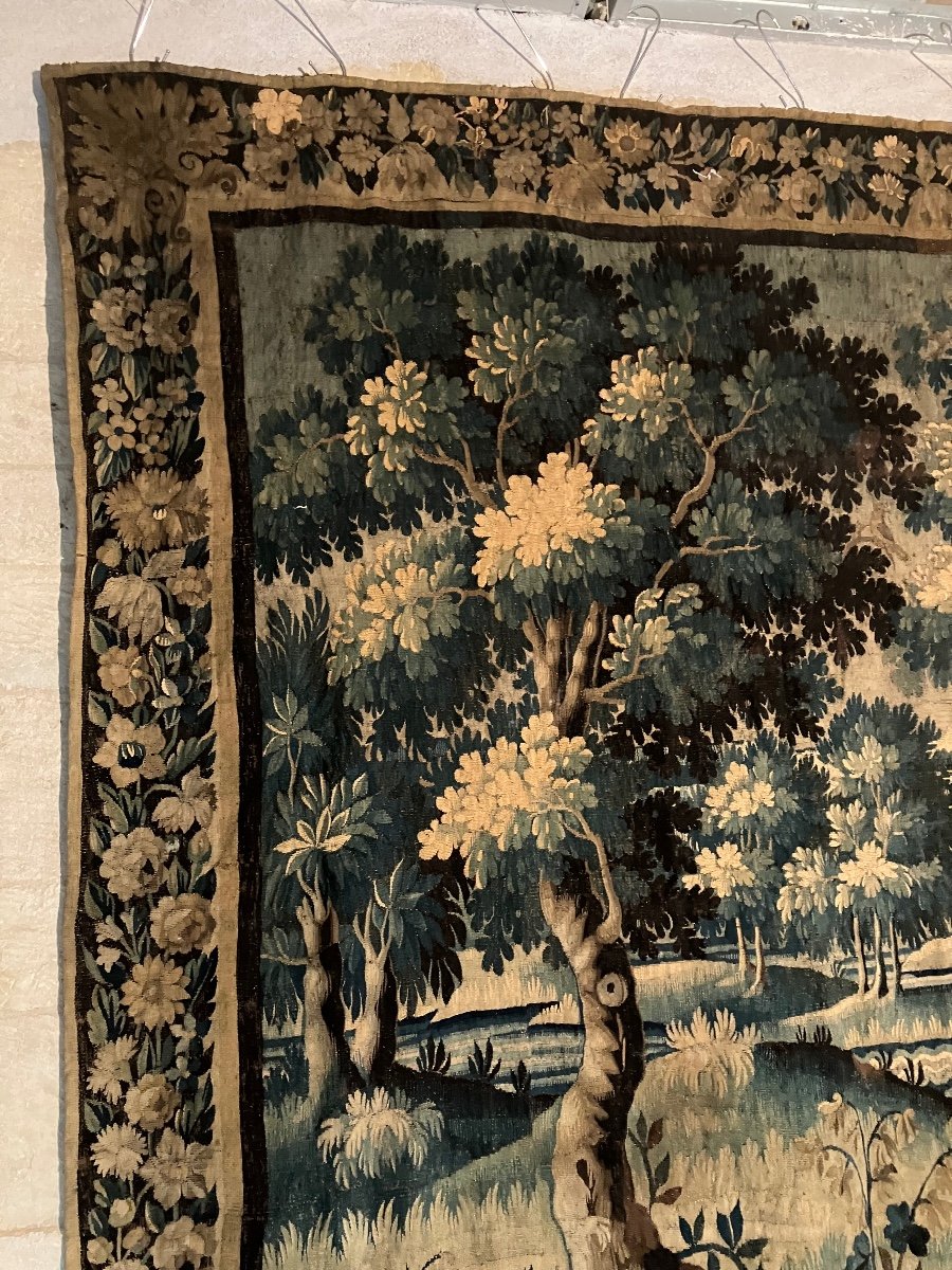 Très Grande Tapisserie Aubusson 18 Eme Château Volatiles paysage Verdure 480 X 275 Cm-photo-2