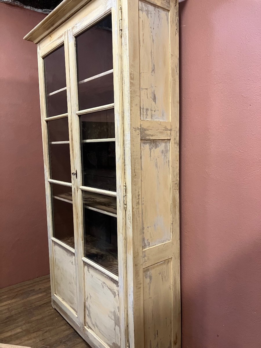 19th Century Whitewashed Patinated Fir Bookcase -photo-2