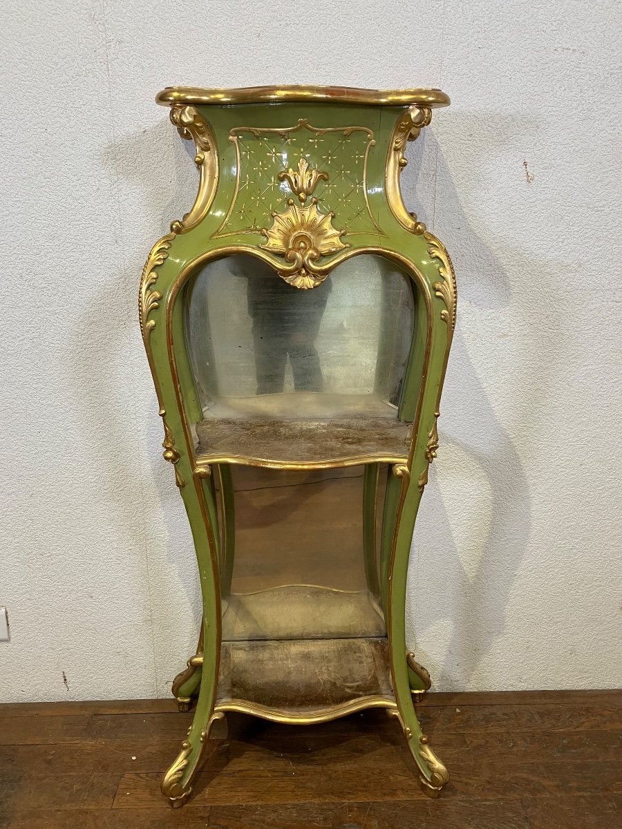 Large Louis XV Style Console Table, Rocaille In Lacquered And Gilded Wood -photo-2