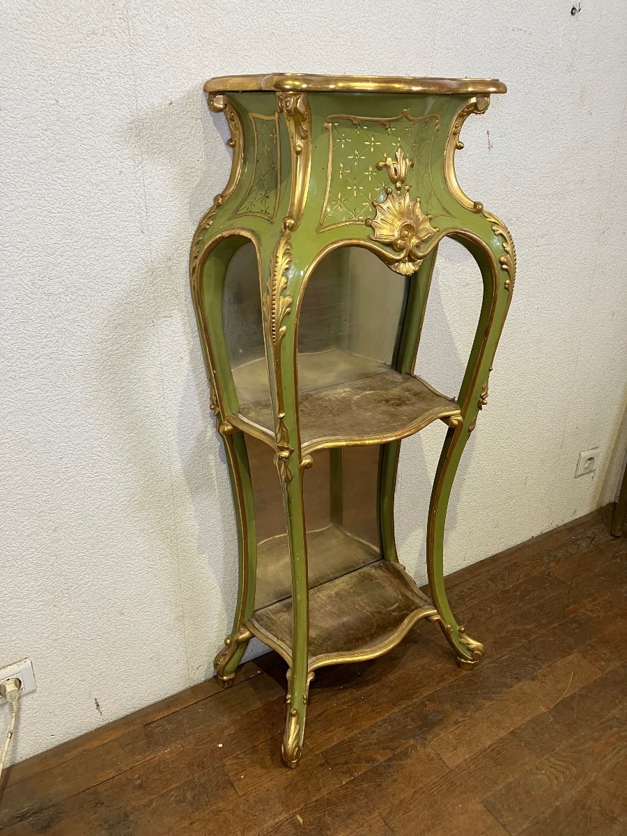 Large Louis XV Style Console Table, Rocaille In Lacquered And Gilded Wood -photo-8