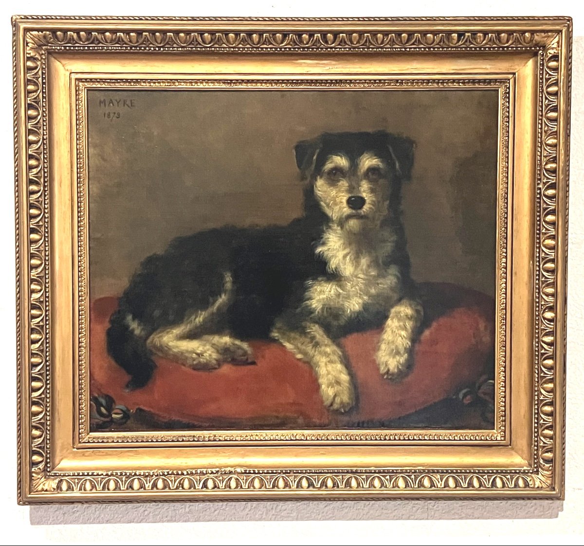 Charles Mayre , Tableau Portrait De Chien 19 Eme 