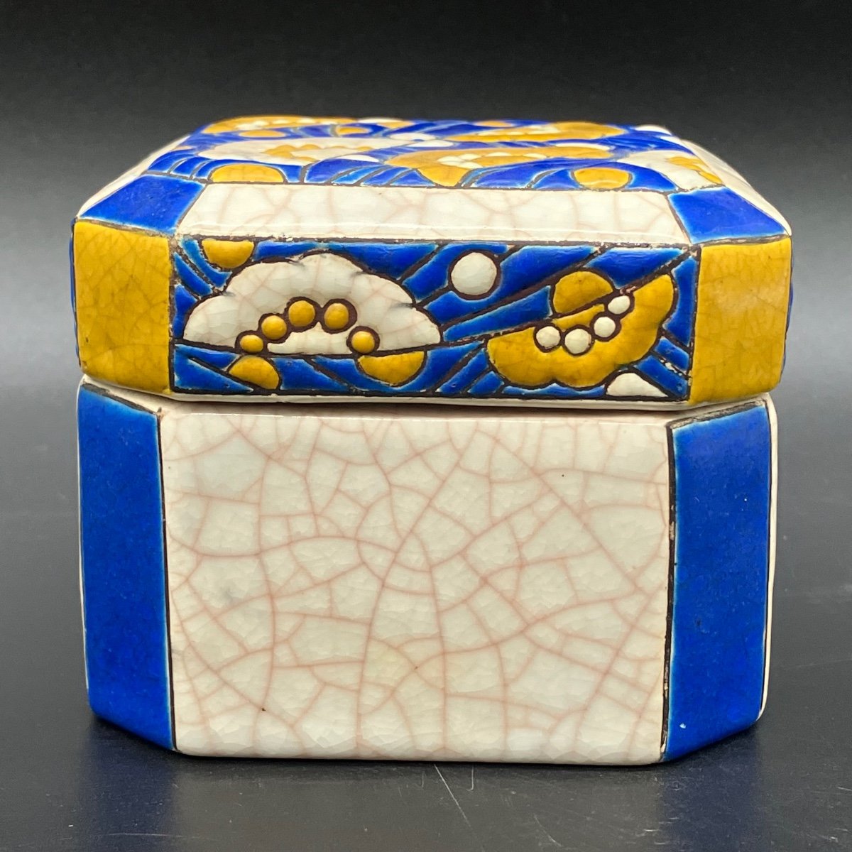 Longwy Art Deco Box Cracked Earthenware Candy Box -photo-2