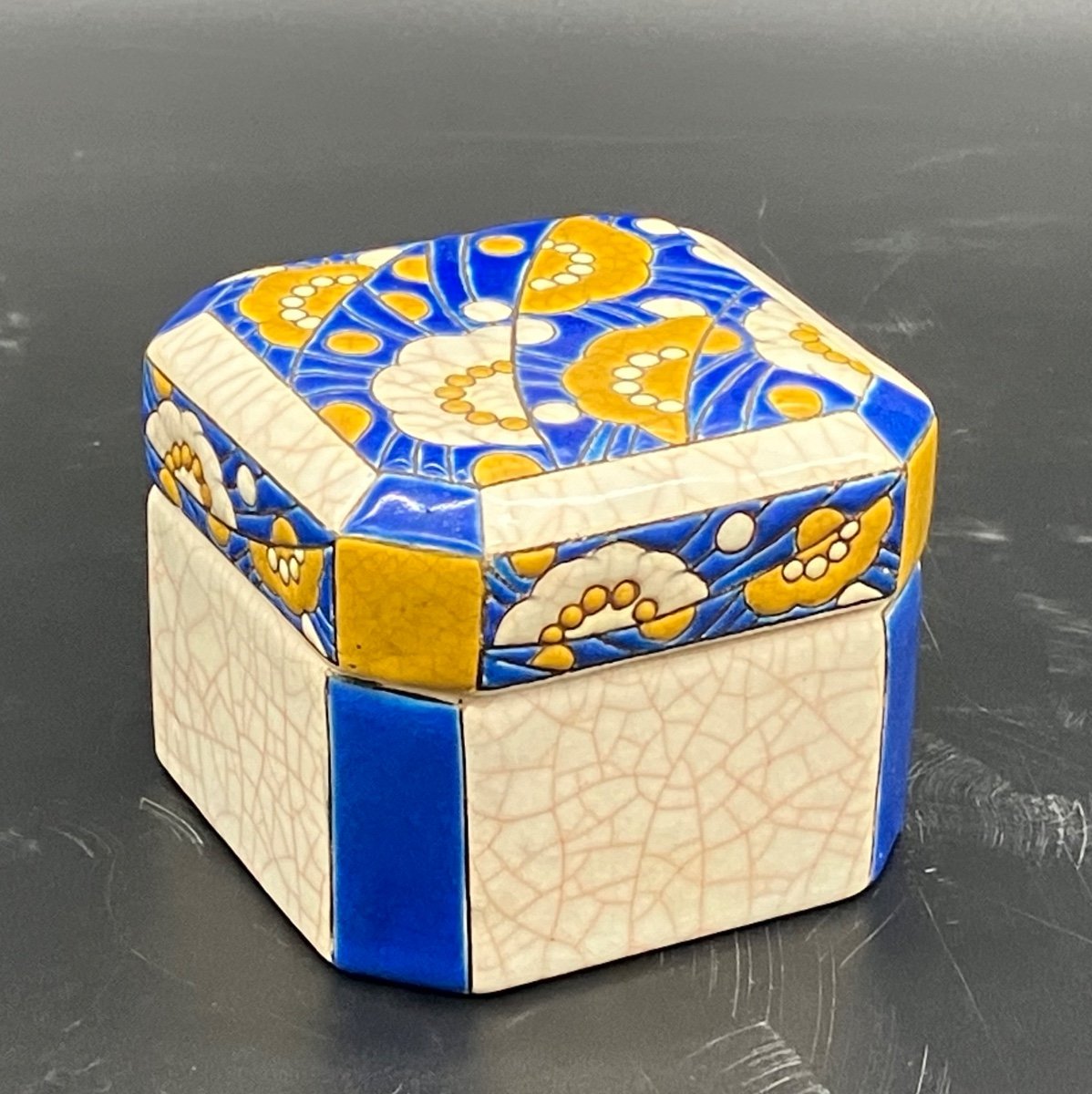 Longwy Art Deco Box Cracked Earthenware Candy Box 