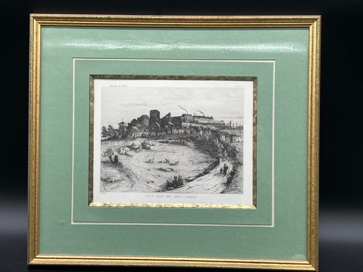 Series Of 5 Framed Engravings Views Of The Surroundings Of Metz-photo-1