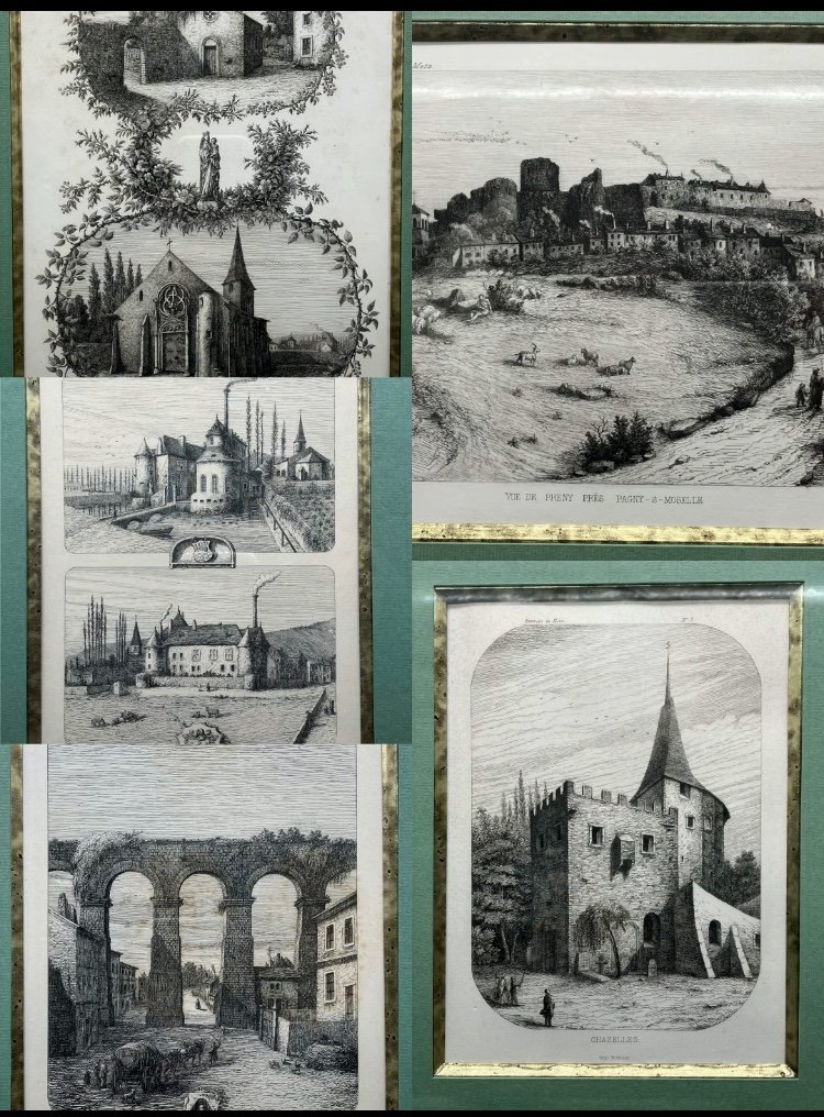 Series Of 5 Framed Engravings Views Of The Surroundings Of Metz