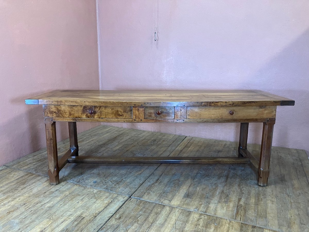 Grande Table De Ferme Ancienne En Noyer 224 Cm -photo-1