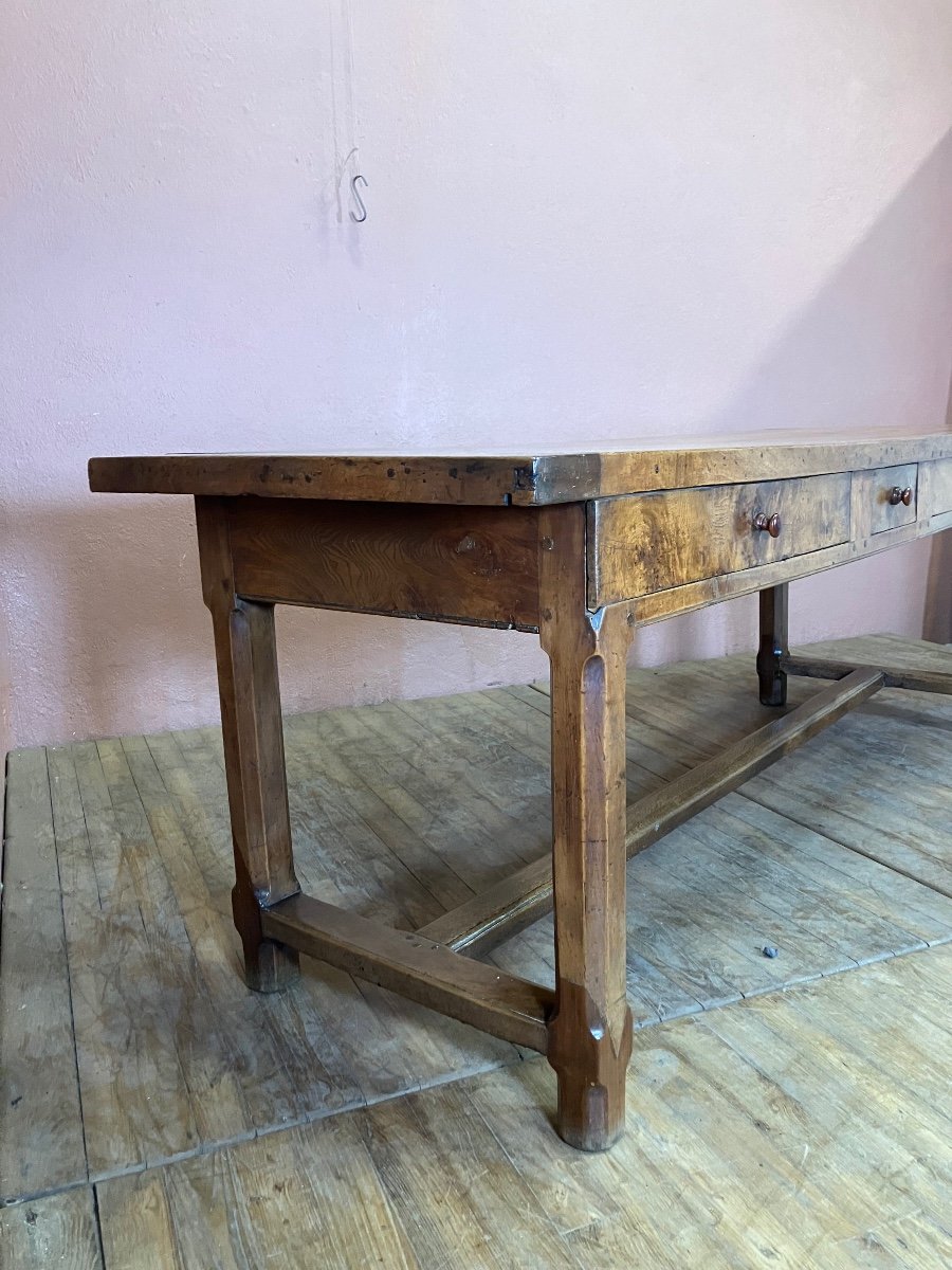 Grande Table De Ferme Ancienne En Noyer 224 Cm -photo-2