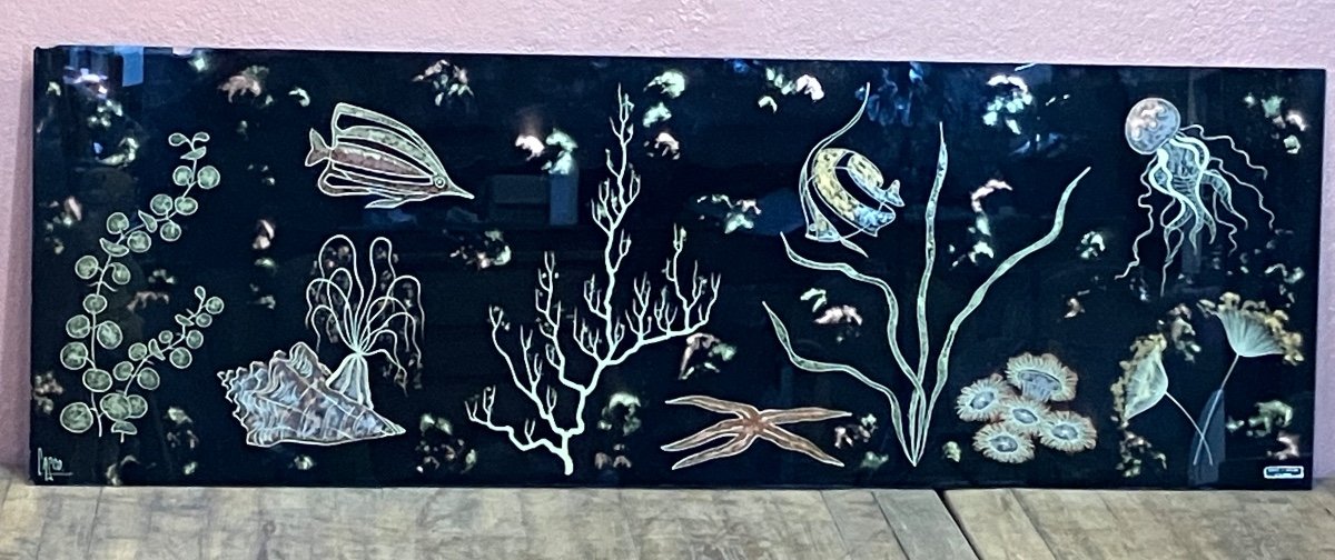 Large Etched Glass Panel 180 X 60 Cm Art Deco Underwater Decor 