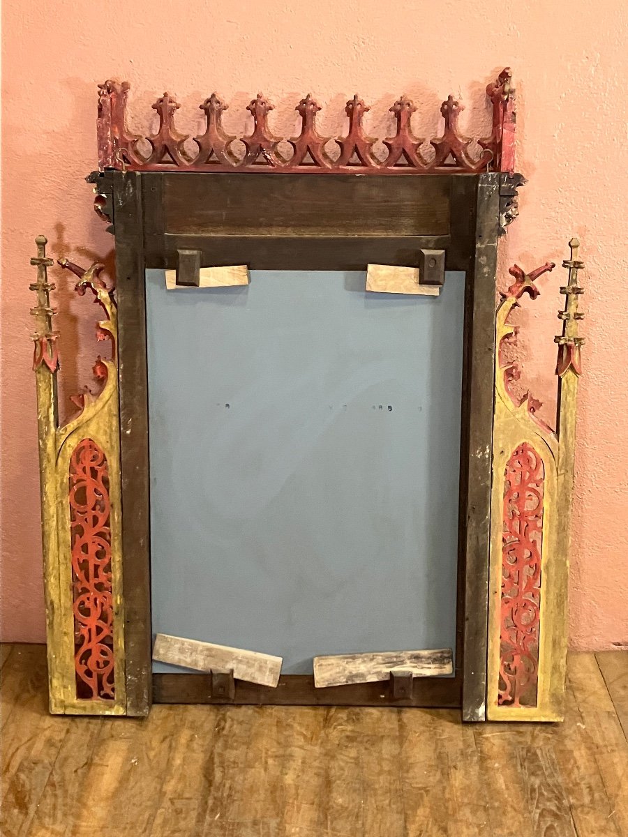 Gothic Style Mirror In Polychrome Wood 124 X 100 Cm-photo-6