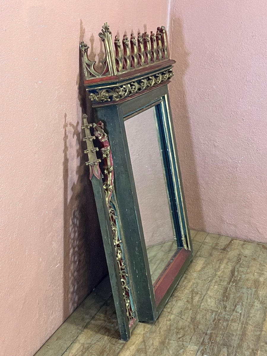 Gothic Style Mirror In Polychrome Wood 124 X 100 Cm-photo-7