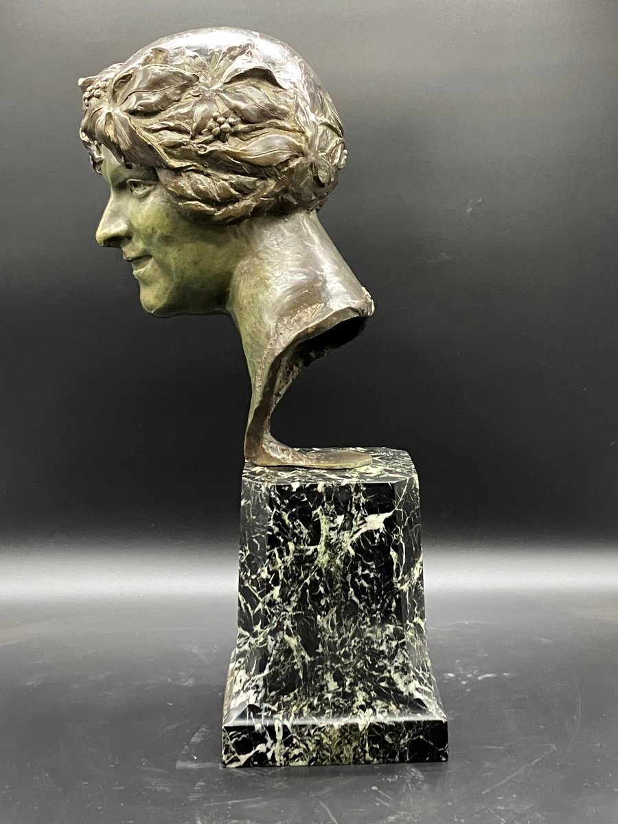 Maurice Guiraud-rivière Bronze Head Of Woman Etling Founder 59 Cm -photo-1