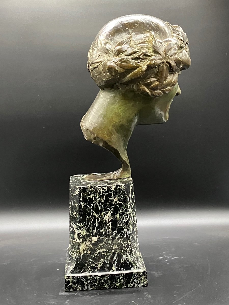 Maurice Guiraud-rivière Bronze Head Of Woman Etling Founder 59 Cm -photo-3