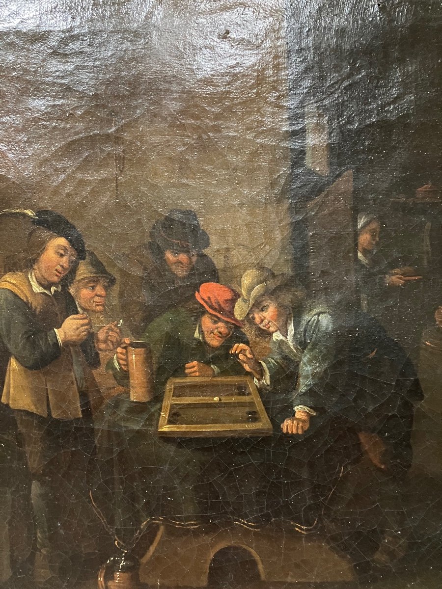 David Teniers The Younger Dutch School 17th Tavern Scene With Backgammon Players-photo-3