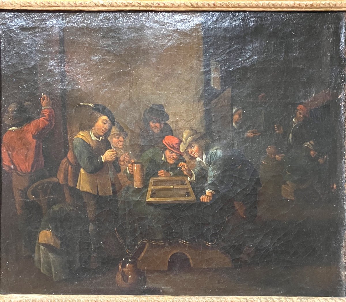 David Teniers The Younger Dutch School 17th Tavern Scene With Backgammon Players