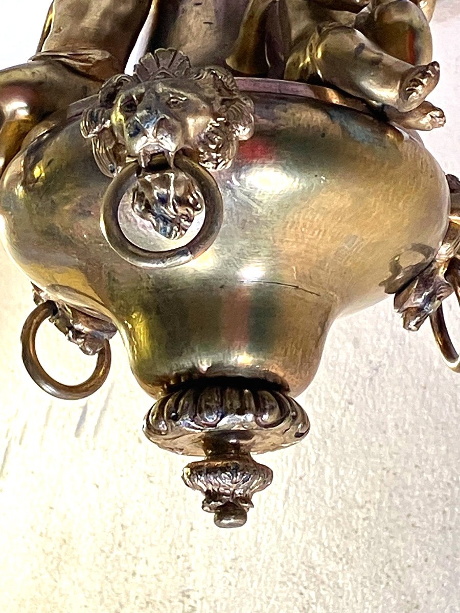 Beautiful Bronze Chandelier With Three Cherubs Napoleon III-photo-7