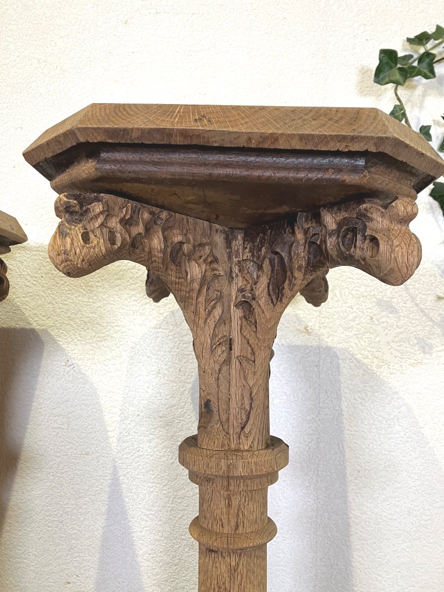 Pair Of Neo-gothic Sideboards In Raw Oak, 19th Century -photo-2