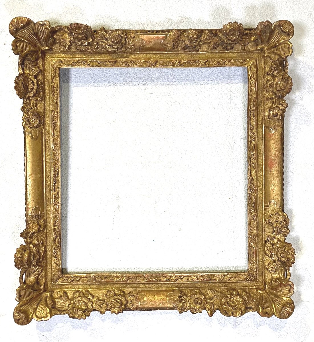 Beautiful 18th Century Louis XV Gilded Wooden Frame With Rabbet 47.4 X 43.4 Cm-photo-2