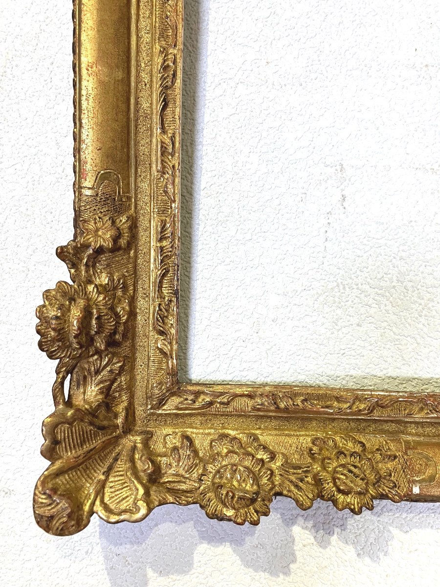 Beautiful 18th Century Louis XV Gilded Wooden Frame With Rabbet 47.4 X 43.4 Cm-photo-3