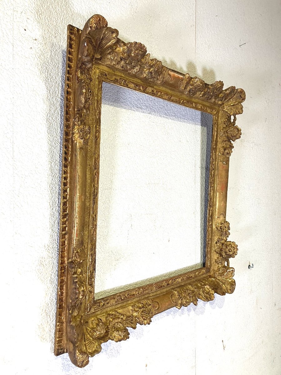 Beautiful 18th Century Louis XV Gilded Wooden Frame With Rabbet 47.4 X 43.4 Cm-photo-3