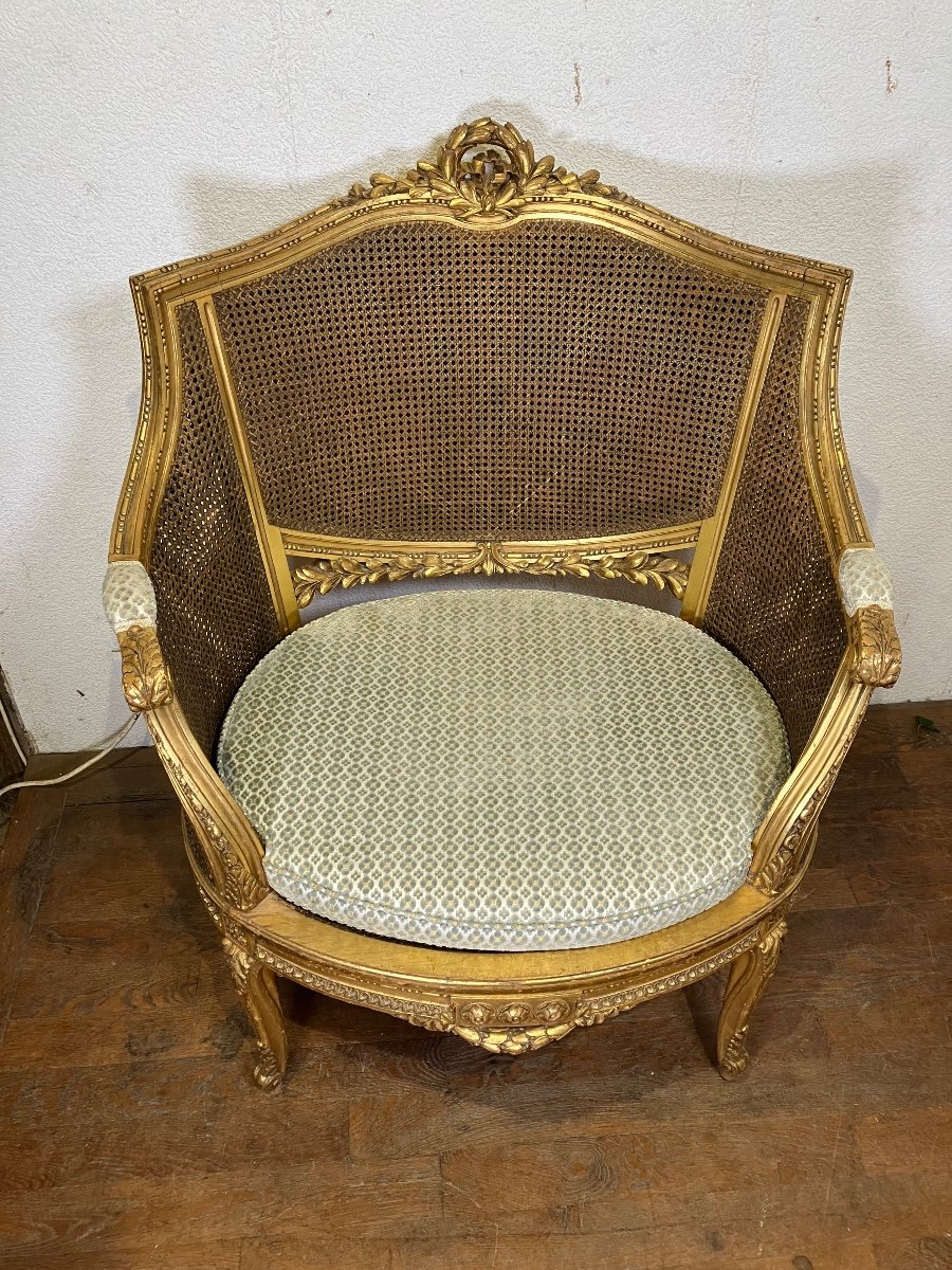 Gilded Wood Marquise Transition Style Napoleon III Period Bergère -photo-2