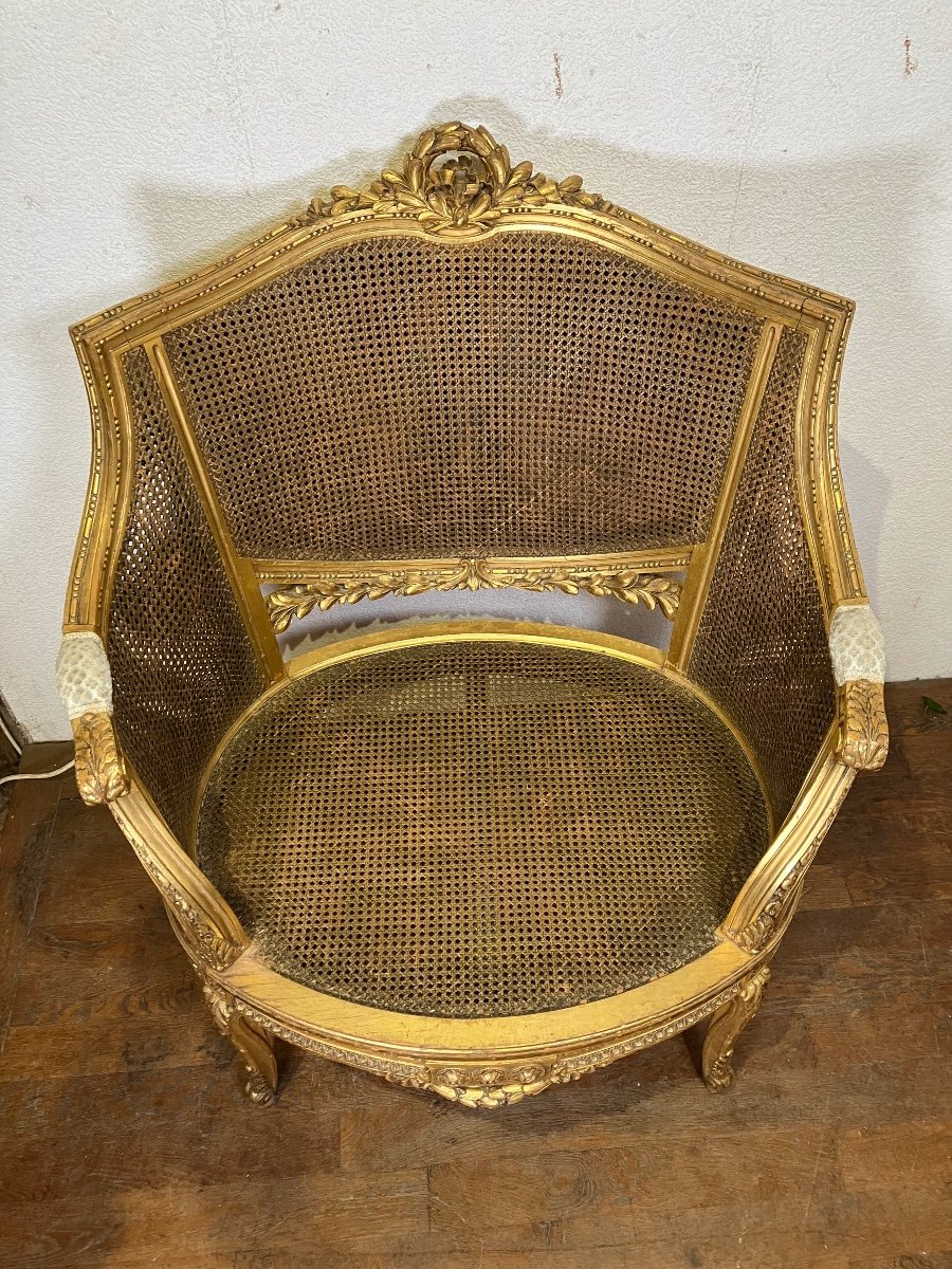 Gilded Wood Marquise Transition Style Napoleon III Period Bergère -photo-3