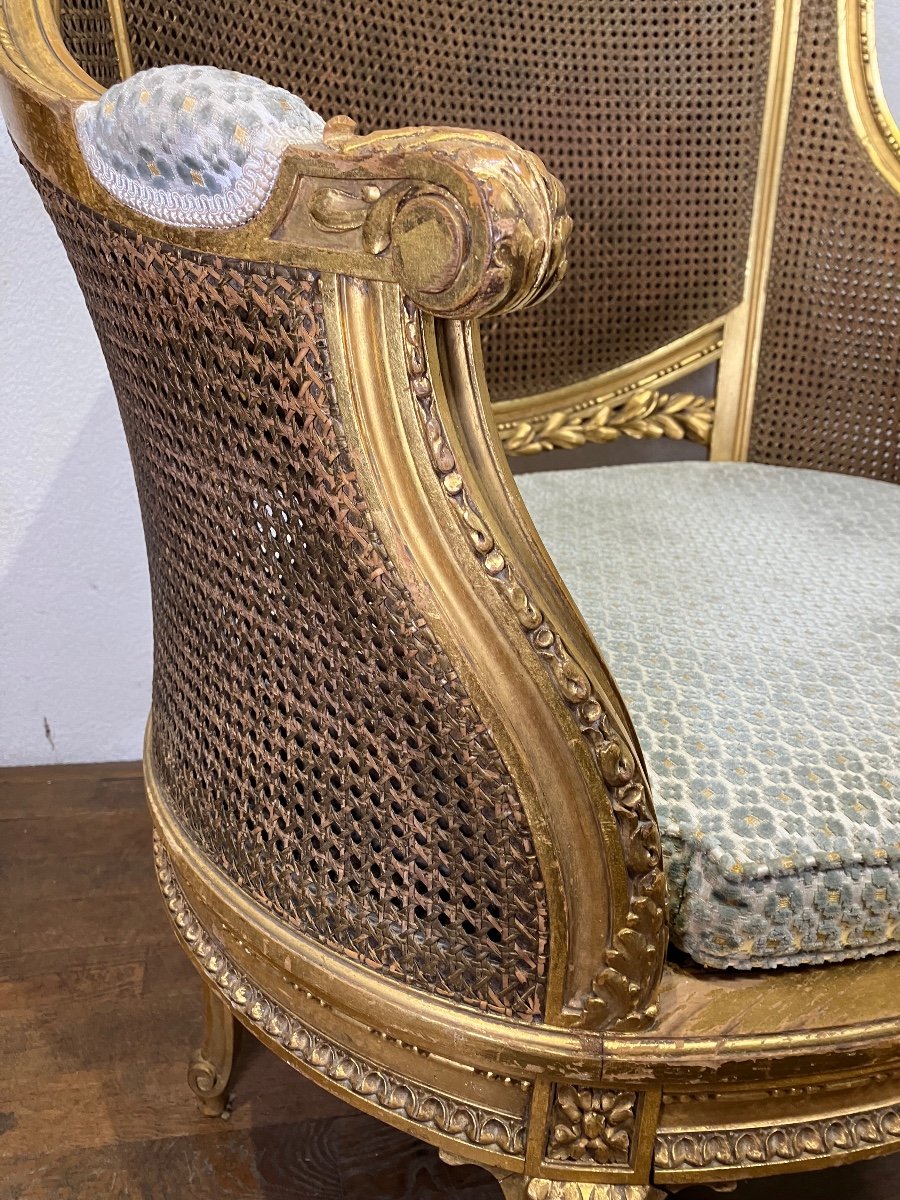 Gilded Wood Marquise Transition Style Napoleon III Period Bergère -photo-6