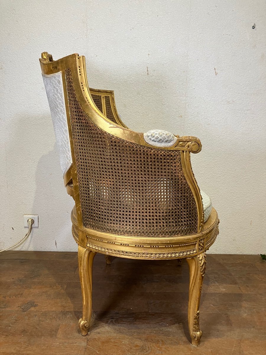 Gilded Wood Marquise Transition Style Napoleon III Period Bergère -photo-8