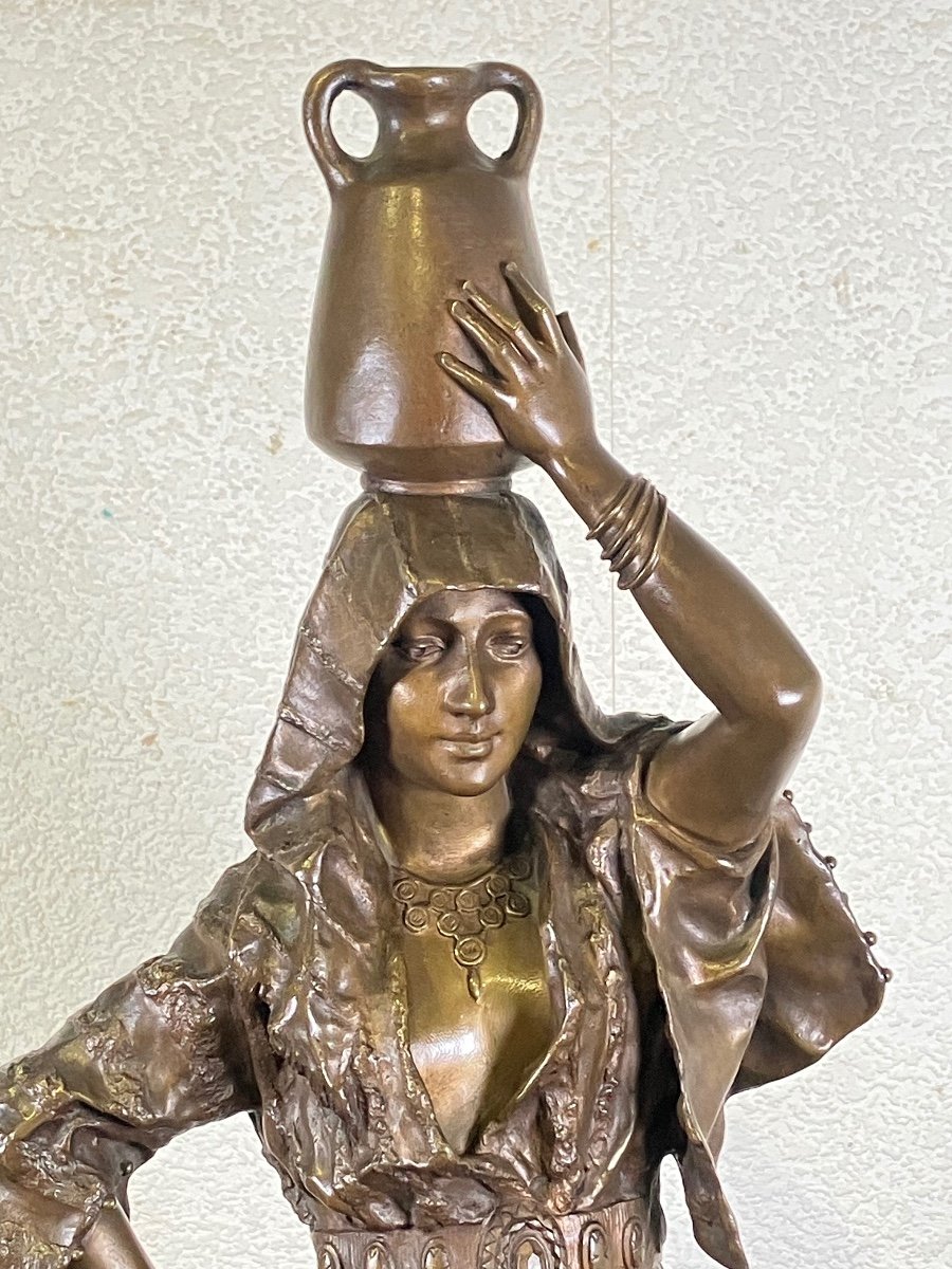 Gaston  Leroux  Bronze Orientaliste Porteuse D’eau Ou Jeune  Fille Arabe -photo-4