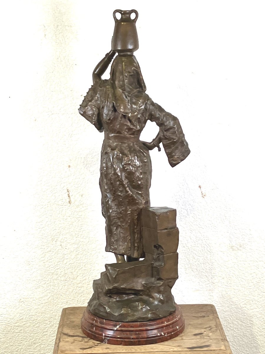 Gaston  Leroux  Bronze Orientaliste Porteuse D’eau Ou Jeune  Fille Arabe -photo-2