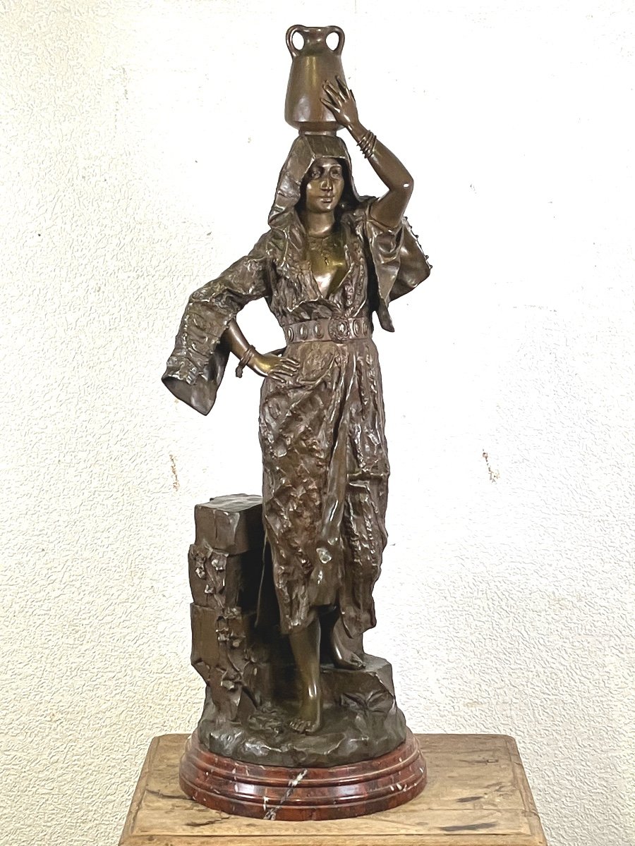 Gaston  Leroux  Bronze Orientaliste Porteuse D’eau Ou Jeune  Fille Arabe 