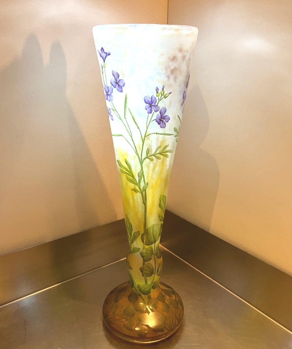 Large Daum Vase 33 Cm Art Nouveau Enamelled Cardamine Des Prés -photo-2