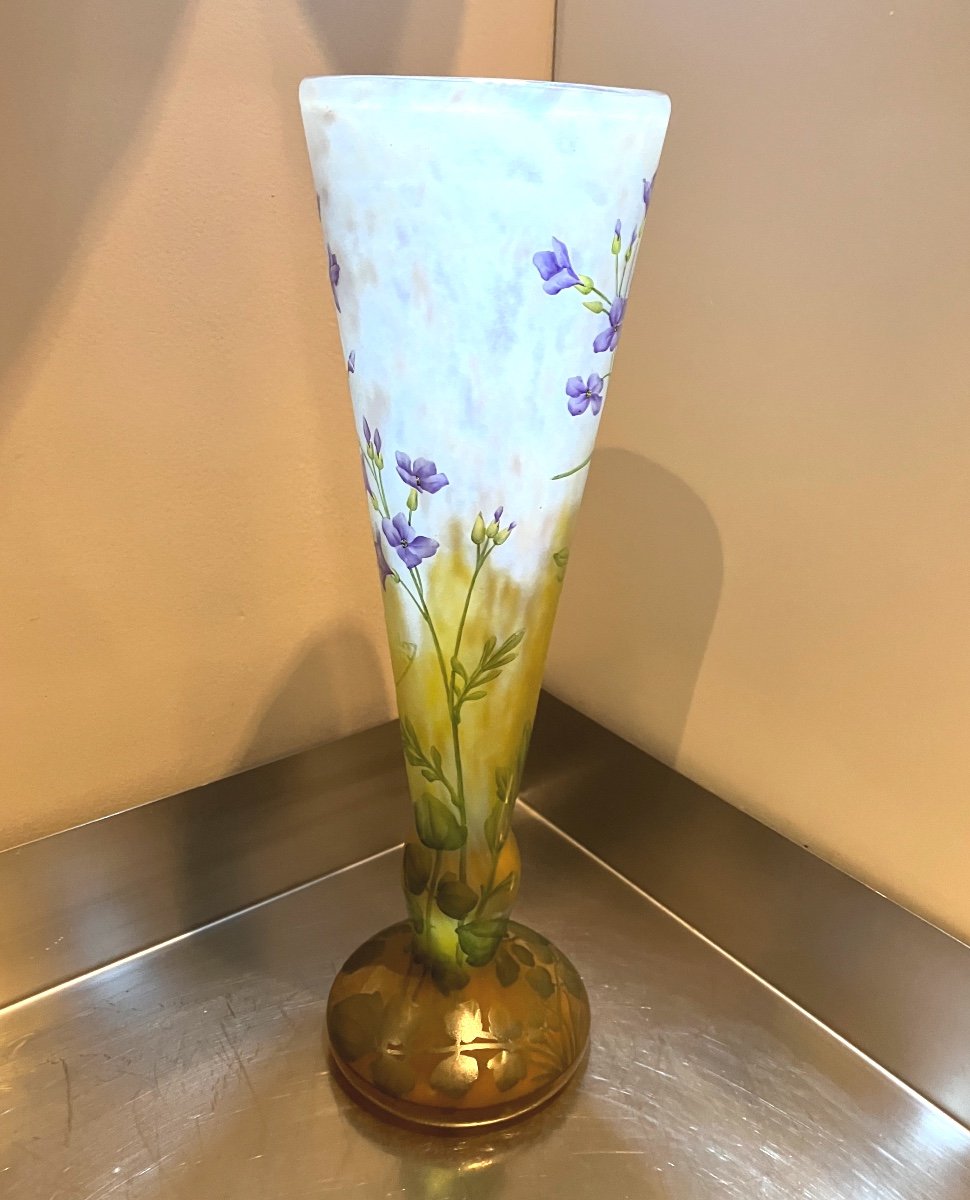 Grand Vase Daum 33 cm Art Nouveau émaillé Cardamine Des Prés -photo-1