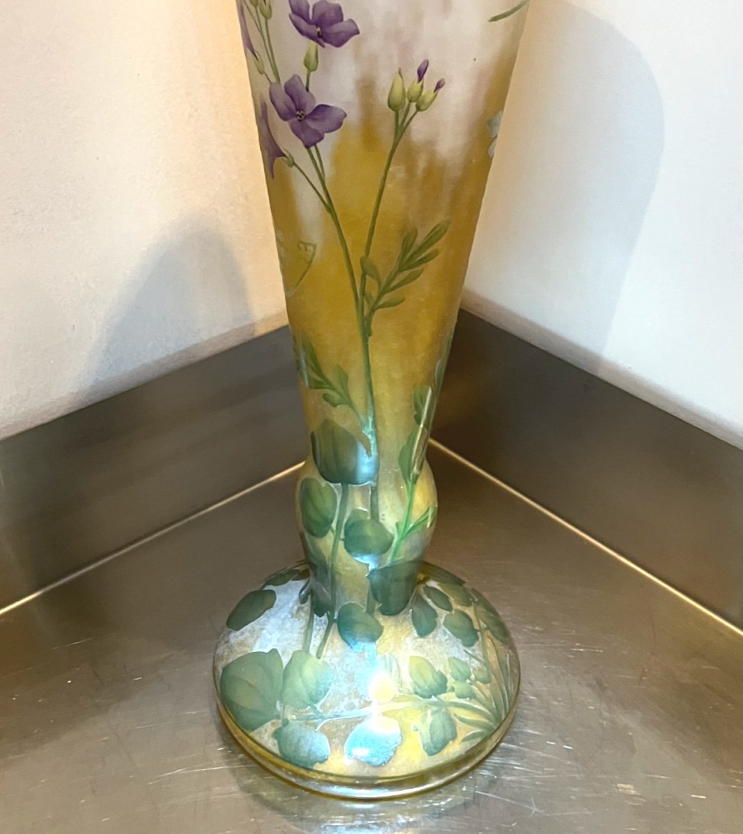 Grand Vase Daum 33 cm Art Nouveau émaillé Cardamine Des Prés -photo-2