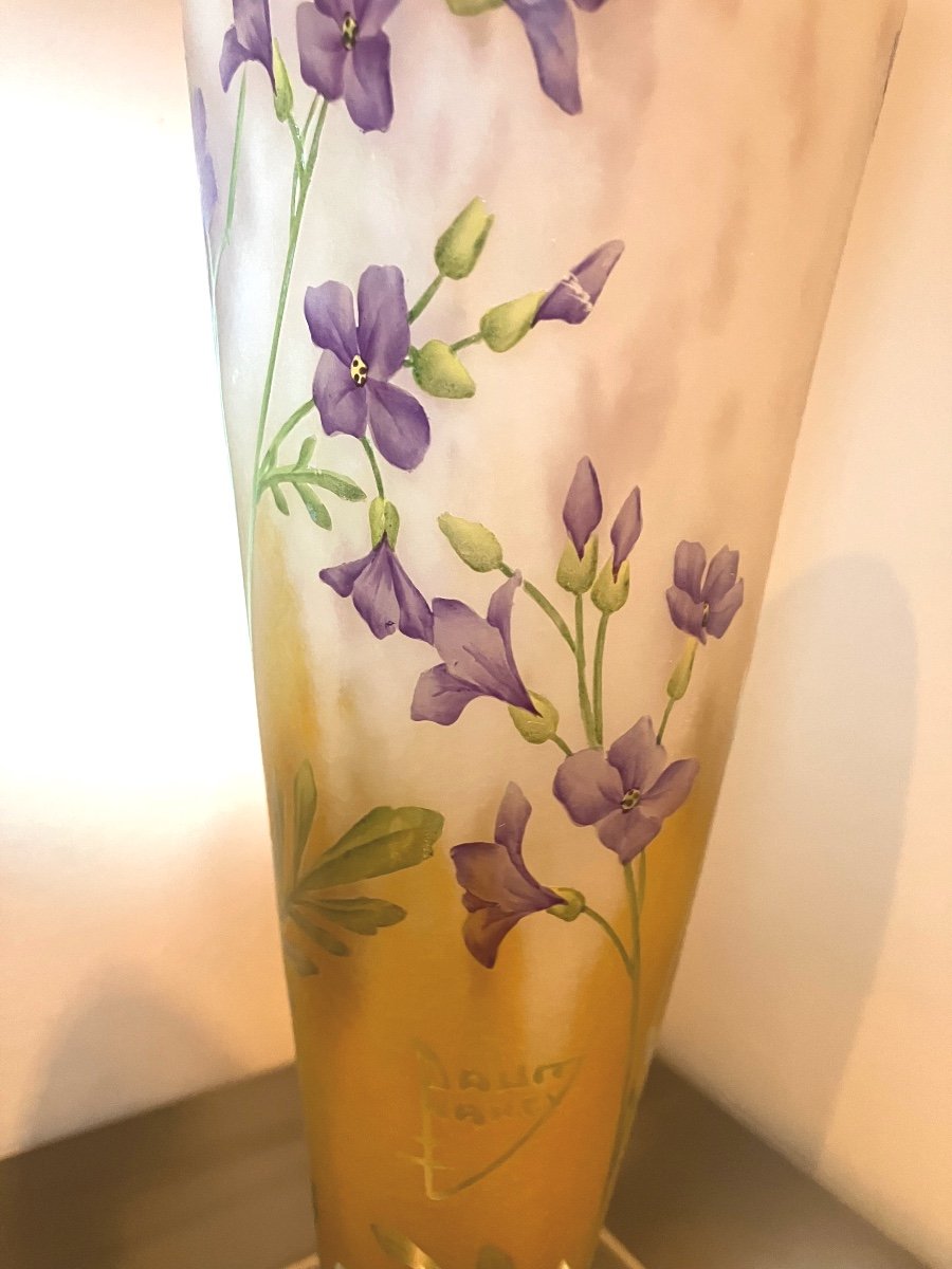 Large Daum Vase 33 Cm Art Nouveau Enamelled Cardamine Des Prés -photo-6