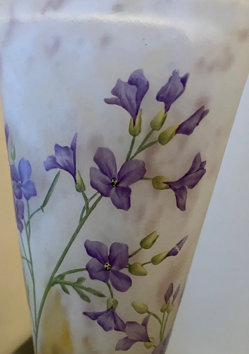 Large Daum Vase 33 Cm Art Nouveau Enamelled Cardamine Des Prés -photo-7